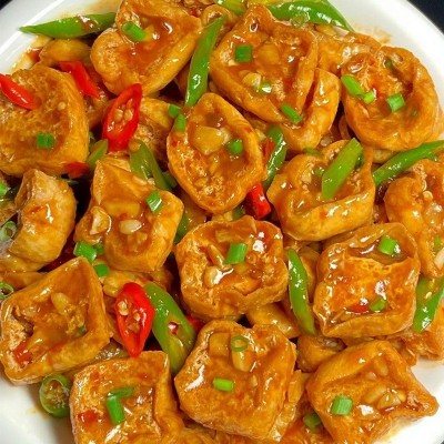 手工油炸空心油豆泡火锅麻辣烫关东煮炒菜油豆腐商用豆腐果泡批发图3