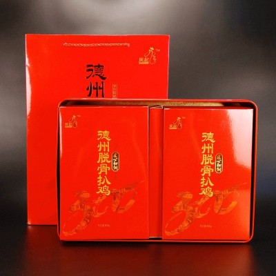 【厂家直销】凤起 德州脱骨扒鸡红色铁盒600g×2只 山东特产批发图3