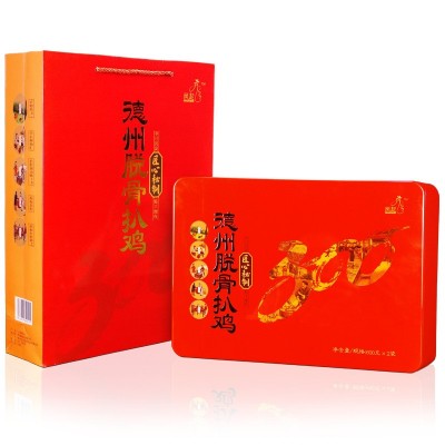 【厂家直销】凤起 德州脱骨扒鸡红色铁盒600g×2只 山东特产批发