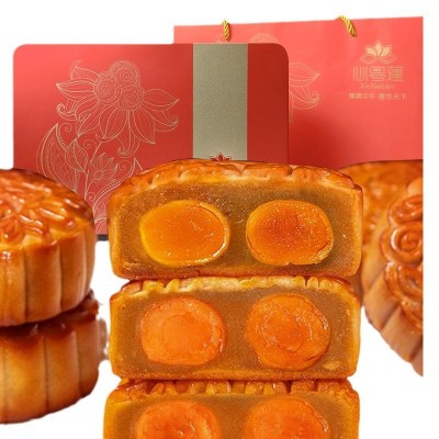 150g/个（一箱）广式双蛋黄白莲蓉/双黄豆沙/金腿五仁/月饼中秋送图4