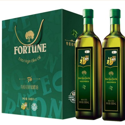 中粮福临门特级初榨橄榄油500ml*2礼盒装孕妇儿童食用油批发团购