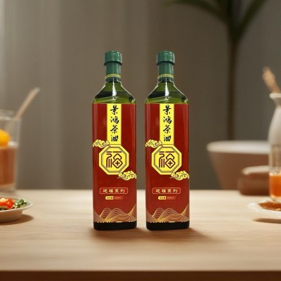 厂家直供 一级食用山茶油低温冷榨高烟点煎炸油1000mlx2瓶礼盒装图2